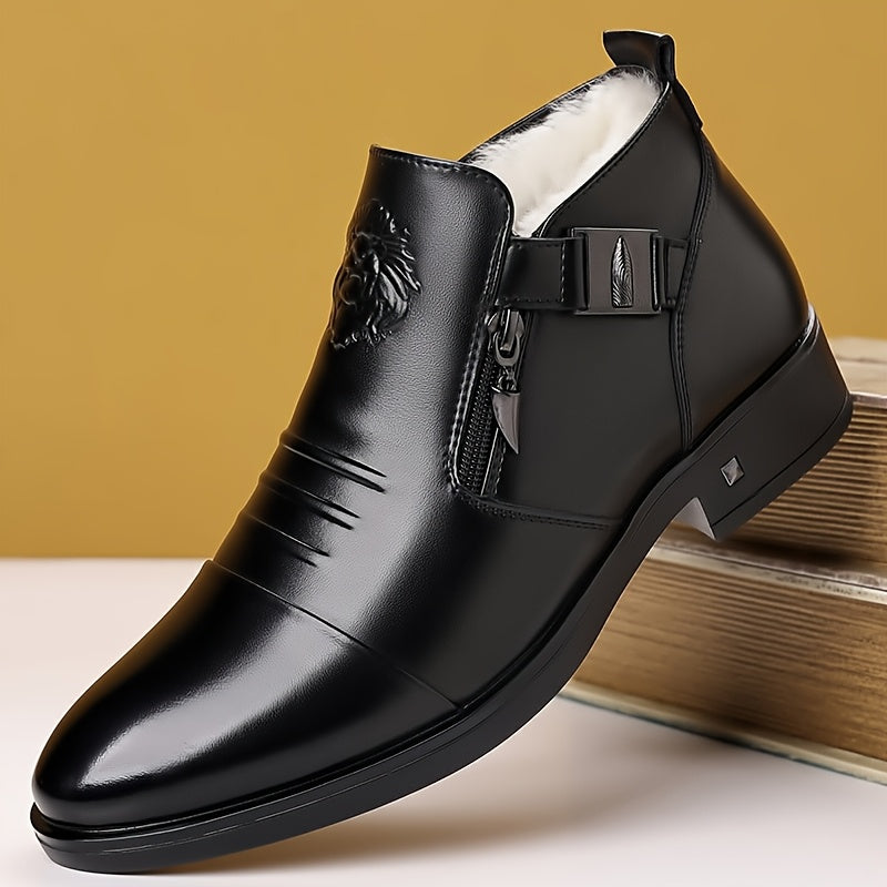 Men's Winter Ankle Boots Microfiber Synthetic Leather Solid Color Slip-On Zipper Casual Street Business