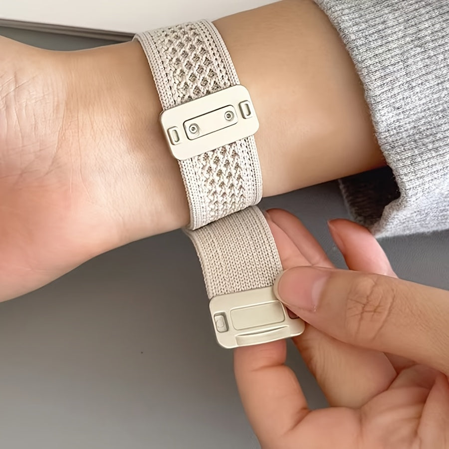 Beige Nylon Knit Watch Band for 38-49mm Watches Magnetic Closure Men Women