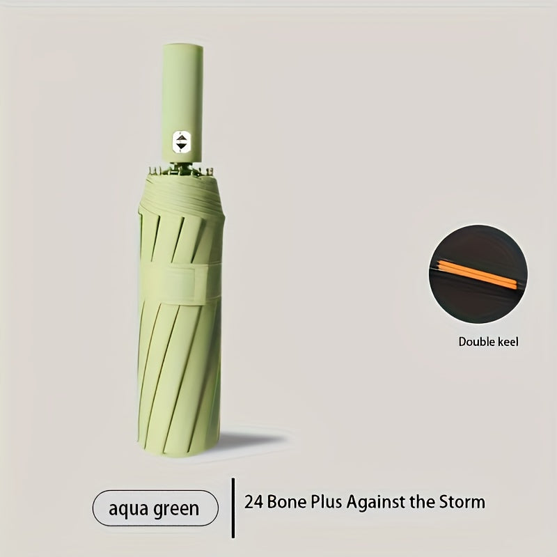 Unisex Automatic Umbrella with 24 Reinforced Ribs Foldable Portable for Rain and Sun