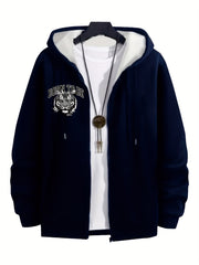 Мужская толстовка с капюшоном и молнией большого размера с принтом тигриной головы из полиэстера, трикотаж осень-зима