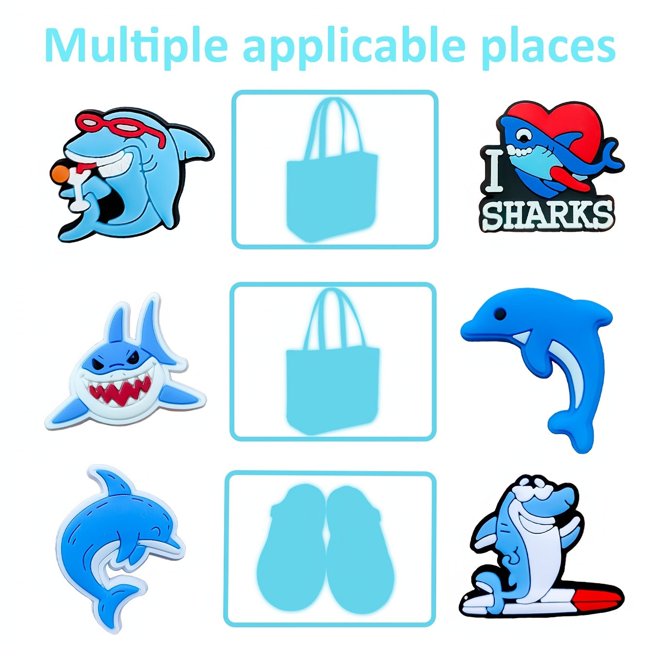 12 pcs Cute Shark PVC Charm Set Detachable Accessories for Kids and Teens