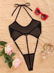 Women's Transparent Body Suit Lingerie with High Split and Neck Strap