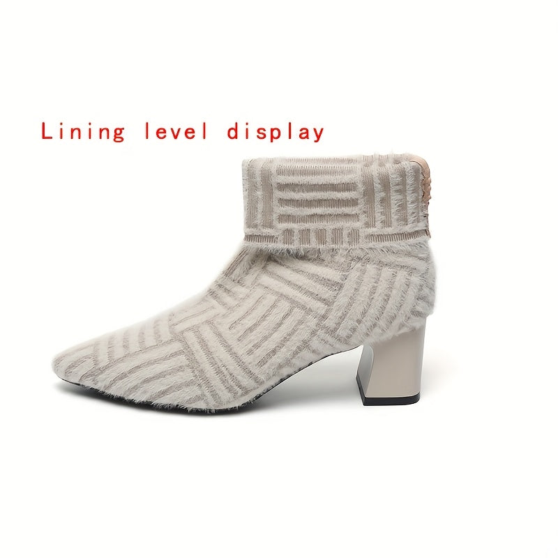 Women's Ankle Boots Knit Fabric Block Heel Slip-On Casual Styles