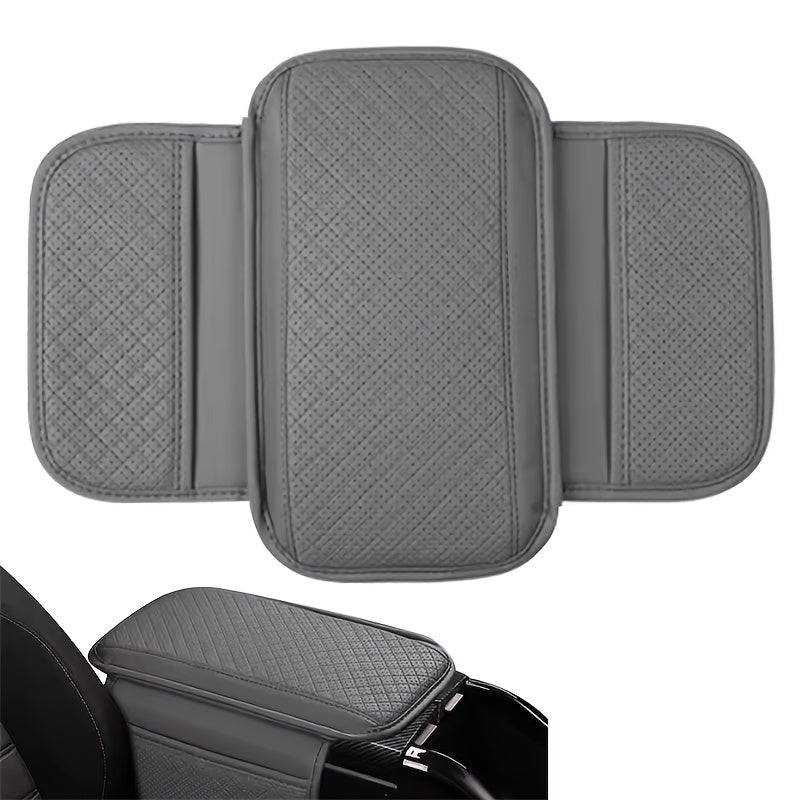 PU Leather Car Armrest Cushion Memory Foam Dual Storage Pockets Breathable Interior Accessory