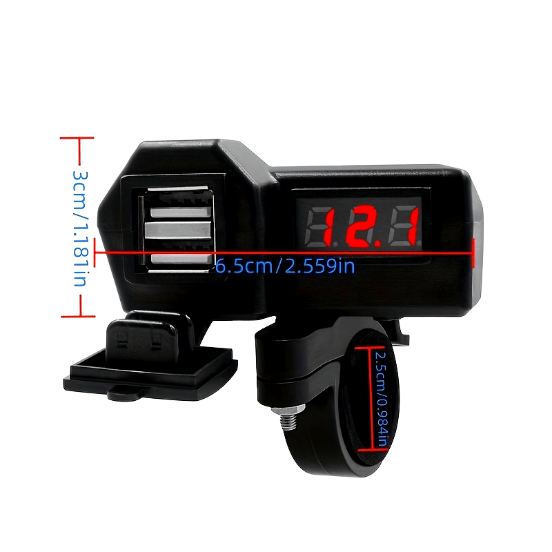 Motorcycle Dual USB Charger With Voltmeter Handlebar Mount