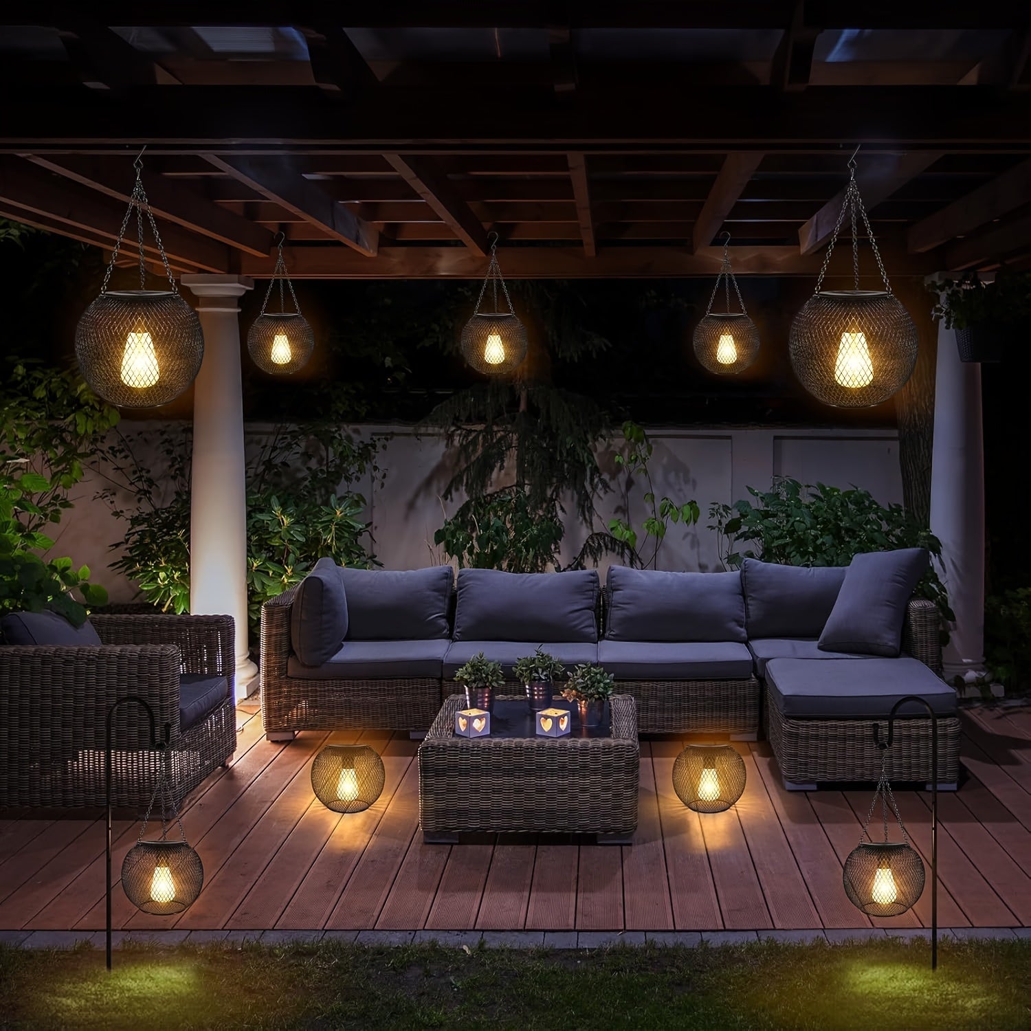 Faroles solares exteriores para decoración de jardín Pack de 1 o 2 luces de camino de metal para patio, balcón y terraza