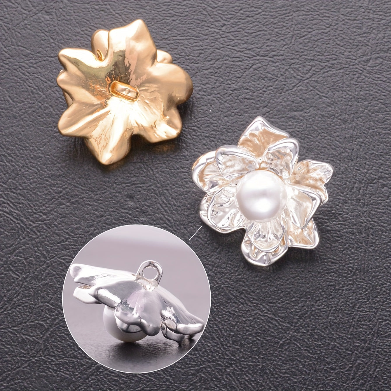 Set of 3 Pearl Flower Buttons Alloy for Clothing DIY Sewing Accessories