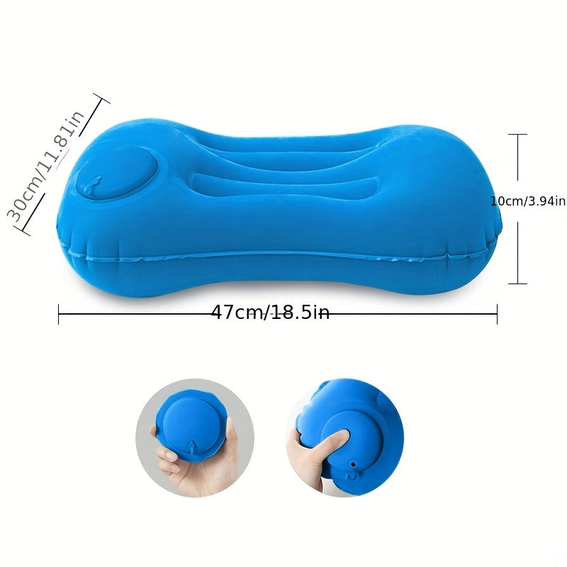 Inflatable Travel Pillow Blue Portable Foldable Comfortable Support