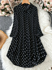 Plus Size Polka Dot Dress with Button Front Long Sleeves for Women