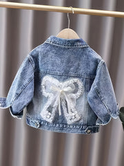 Children's Denim Jacket for Girls Long Sleeve Casual Woven Cotton Polyester