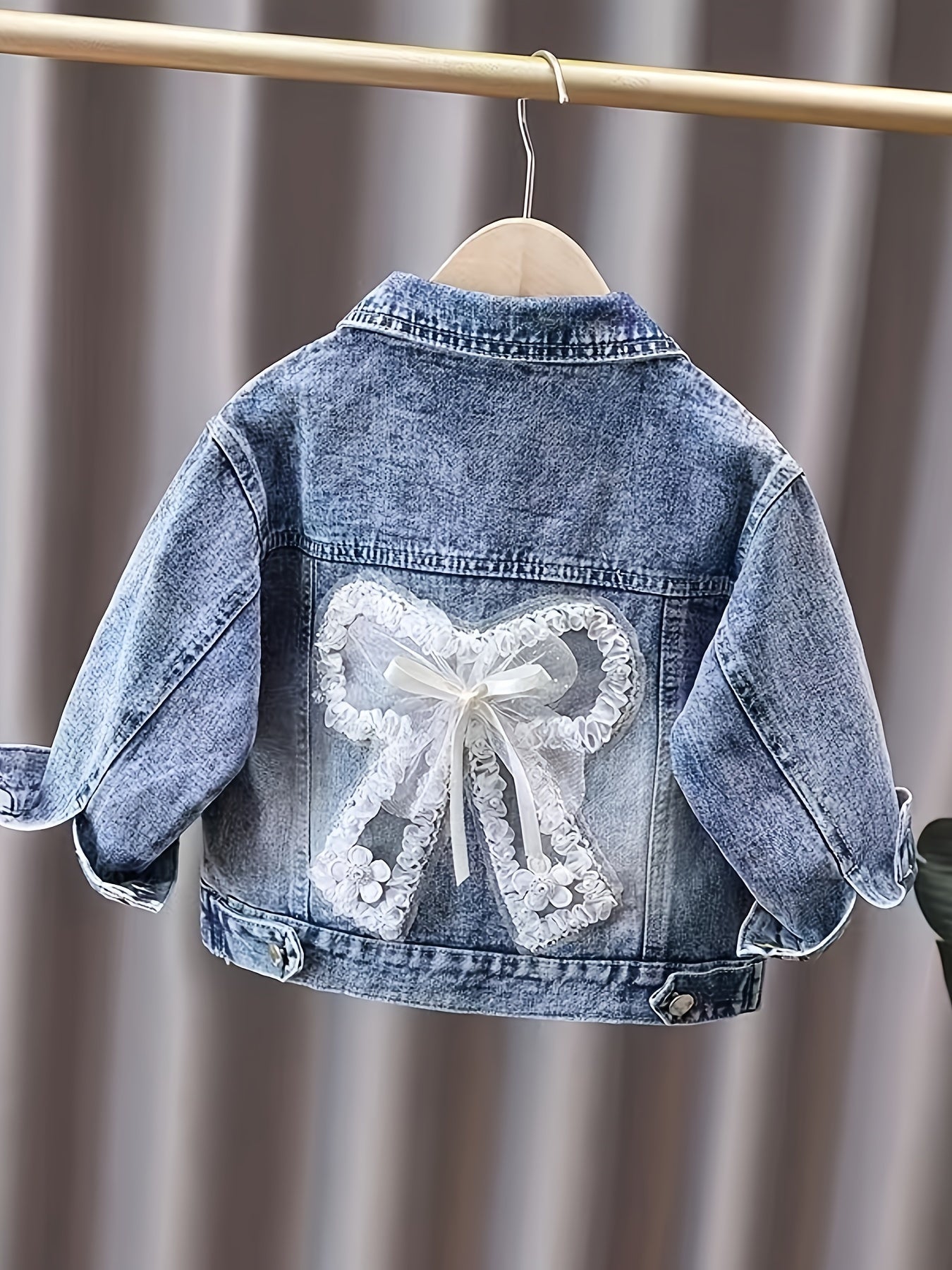 Children's Denim Jacket for Girls Long Sleeve Casual Woven Cotton Polyester