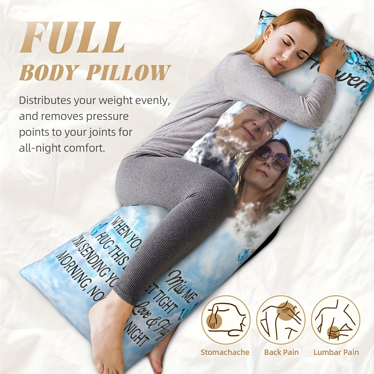 Personalizable Plush Pillow Cover 50.8x137.2 cm with "A Hug from Heaven" Design for Sofa Bedroom Living Room