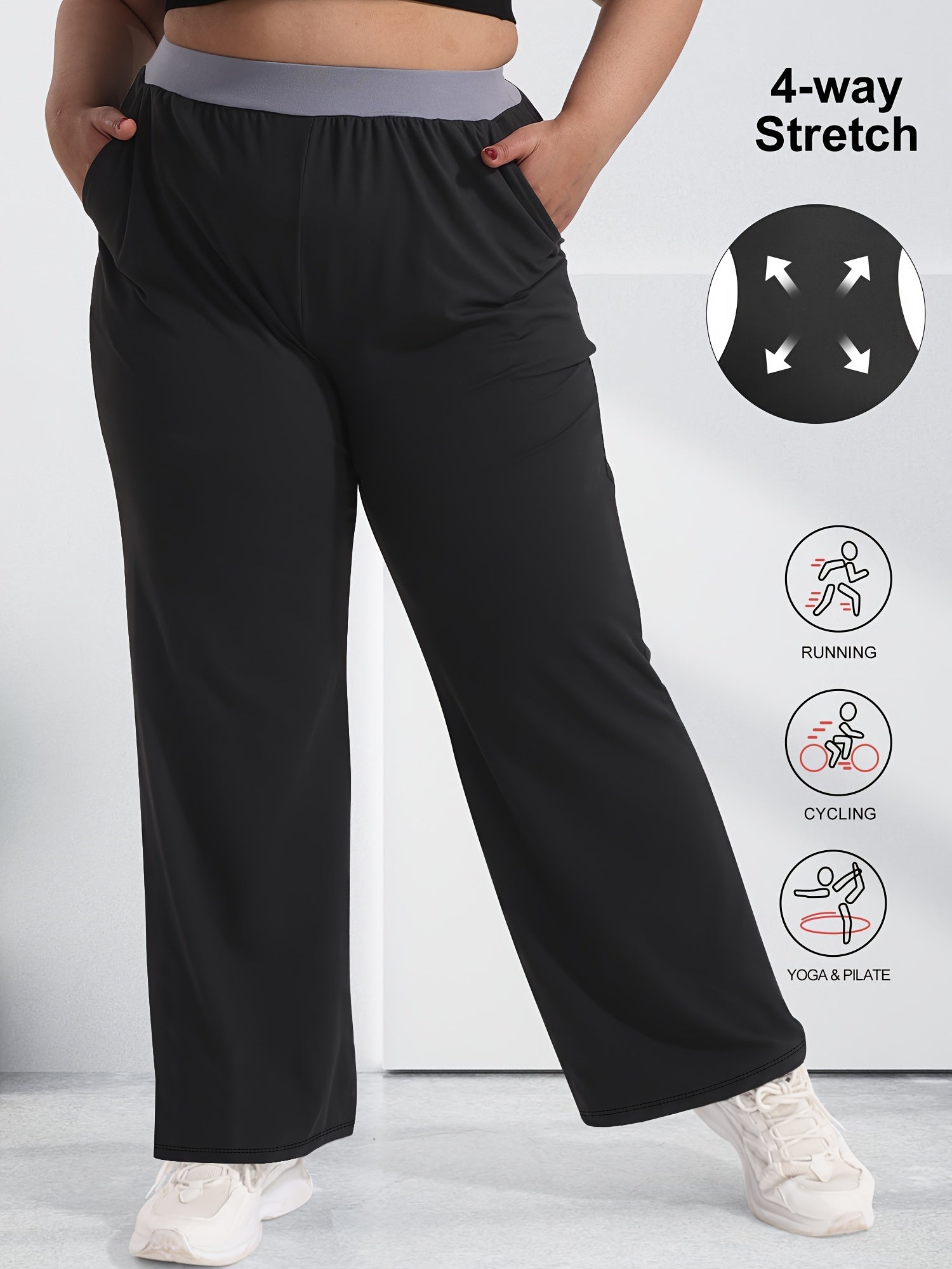 Ladies High Waist Four Seasons Contrast Color Straight Pants 4cm Elastic