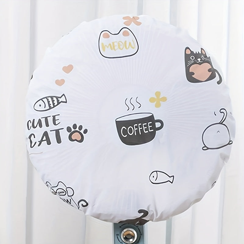 Cute Cat and Coffee Pattern Electric Fan Dust Cover for Patio Ground Fans