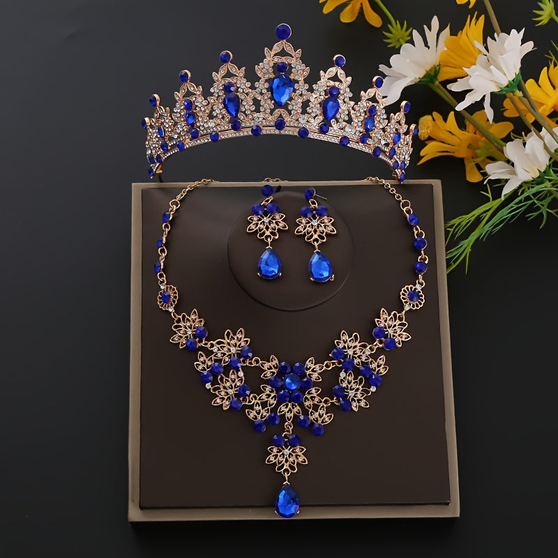 Bridal Crystal Tiara Set with Earrings and Necklace for Women and Girls Wedding Promenade