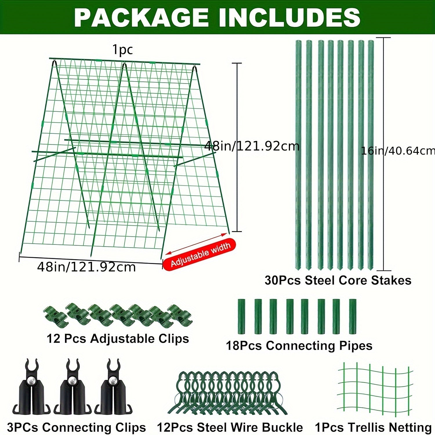 Adjustable Green Metal and Plastic Plant Support Cage with Trellis Netting 121.92cm