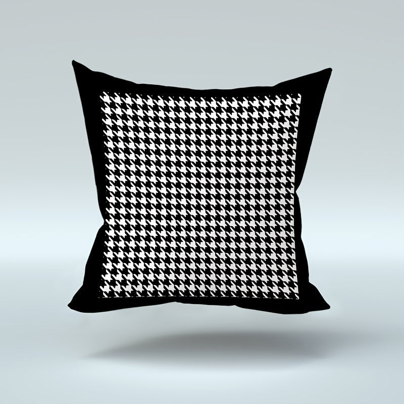 Reversible Contemporary Houndstooth Throw Pillow Cover 45cm Black and White Woven Polyester