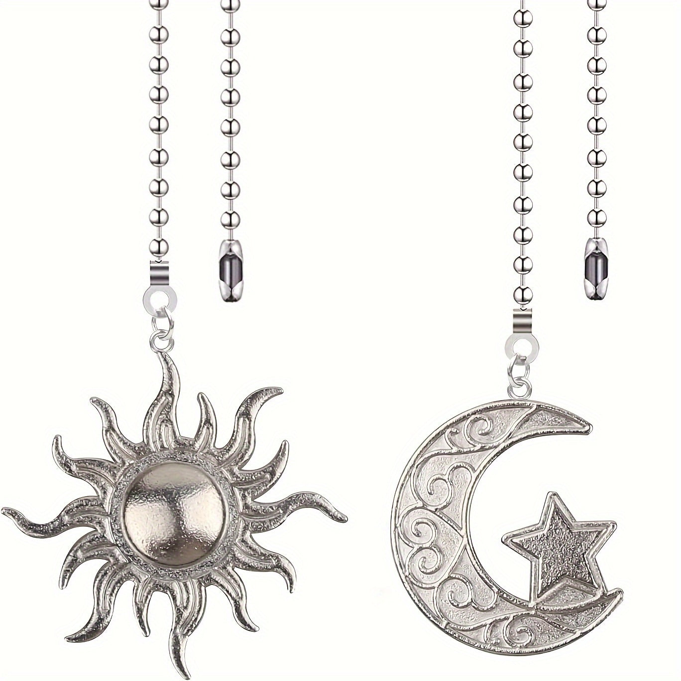 2PCS Bohemian decorative totem ceiling fan pull chain extension set 12 inches beaded ball moon sun