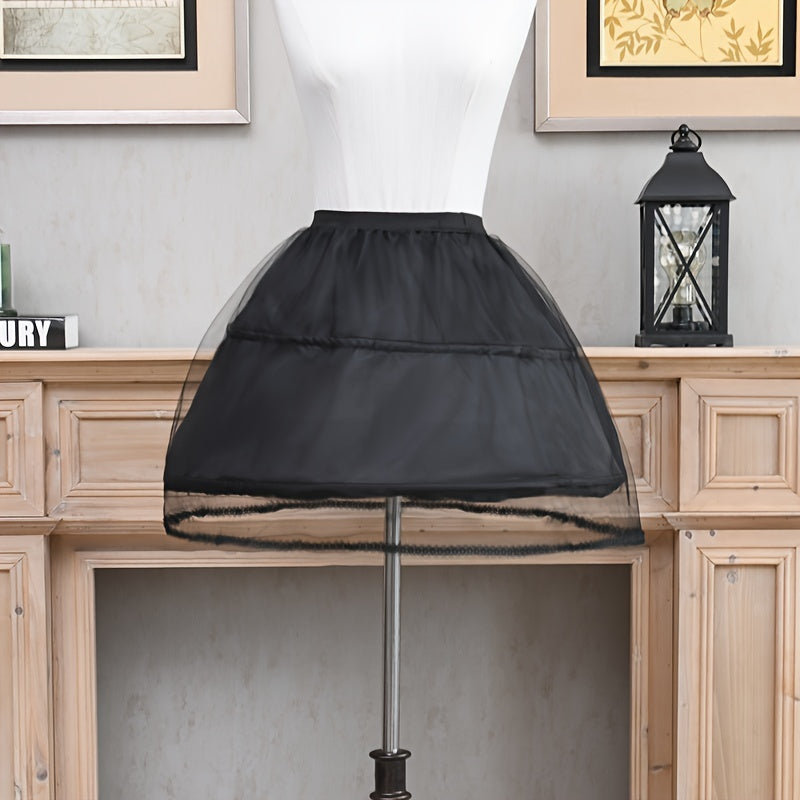 Tulle Petticoat with Steel Frame Floral Lace Two-Tier Hoop for Weddings