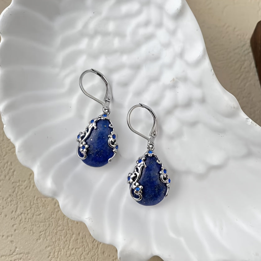Pendientes bohemios de lapislázuli con cristales azules, joyería de acero inoxidable para mujer