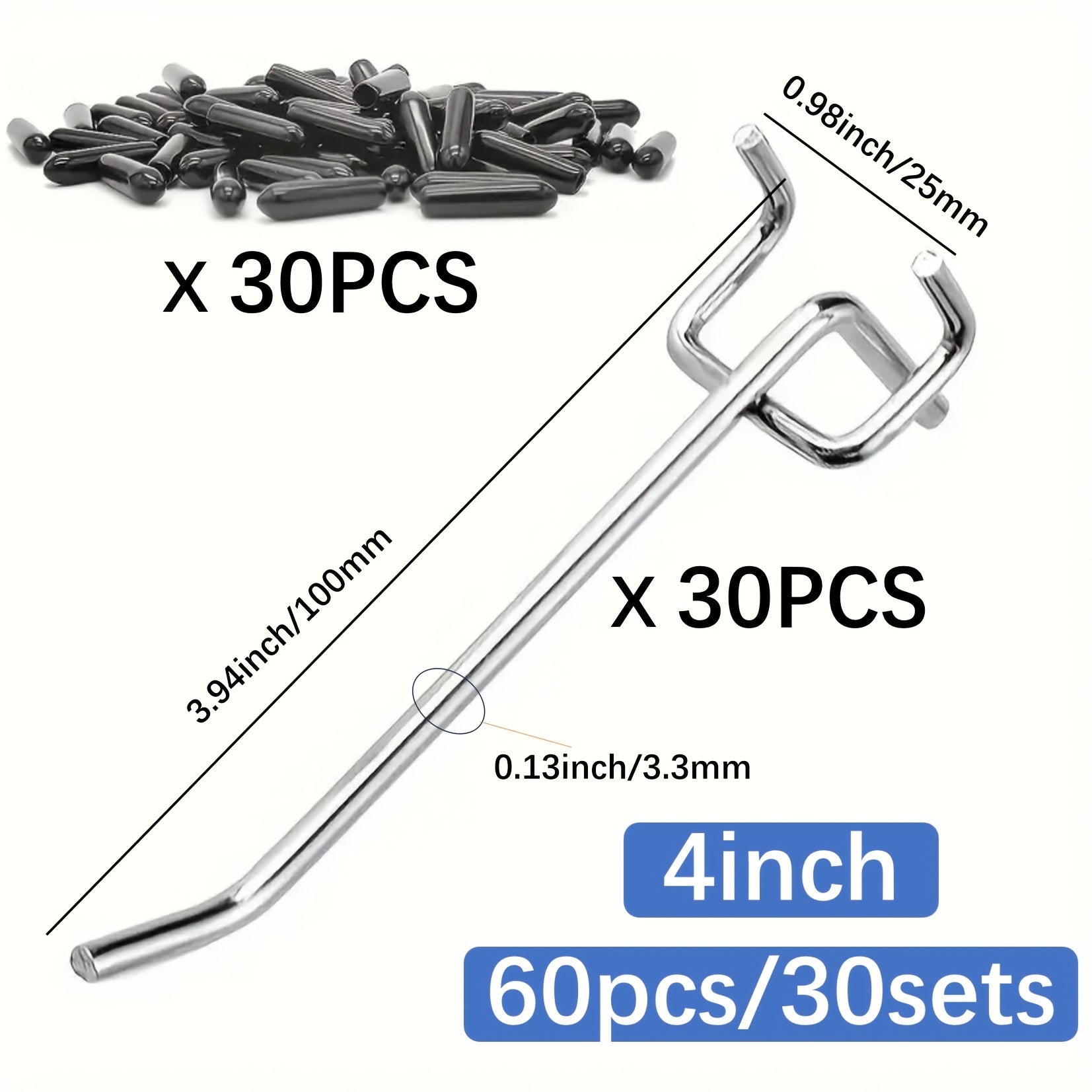 60 Sets Heavy Duty Stainless Steel Pegboard Hooks for Garage and Office Organization