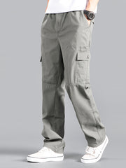 Men's Cotton Cargo Pants Solid Color Multi-Pocket Loose Fit Spring Fall Collection