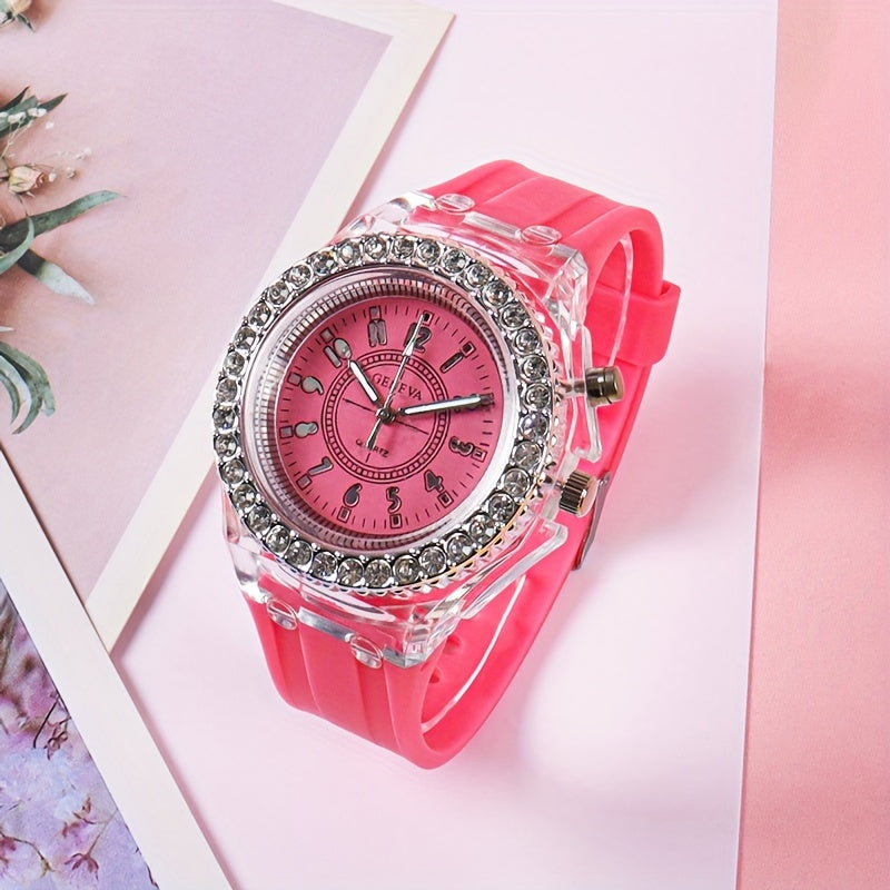 Luminous Student Digital Watch with Rhinestones Candy Colors for Teenagers
