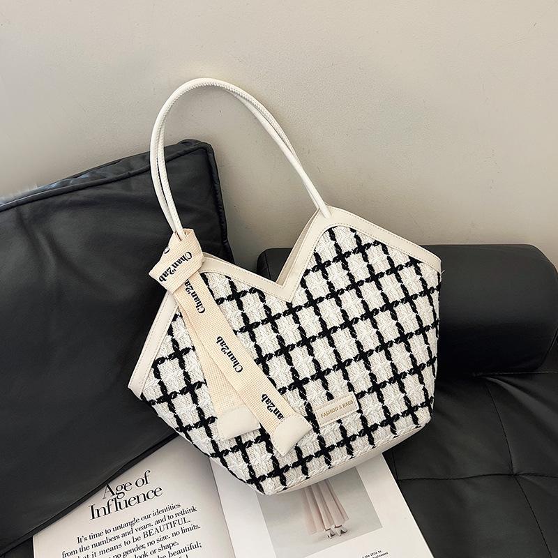 Women'S Tote Bag Large Capacity Plaid Polyester Shoulder Crossbody Handbag