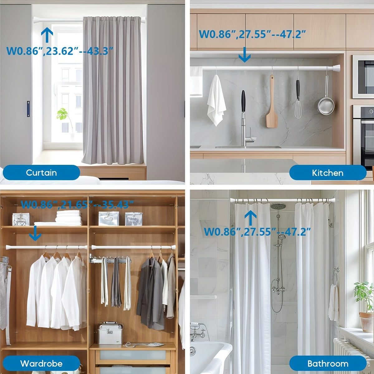Telescopic Curtain Rod for Shower Clothes Drying Bathroom Accessories Adjustable Length