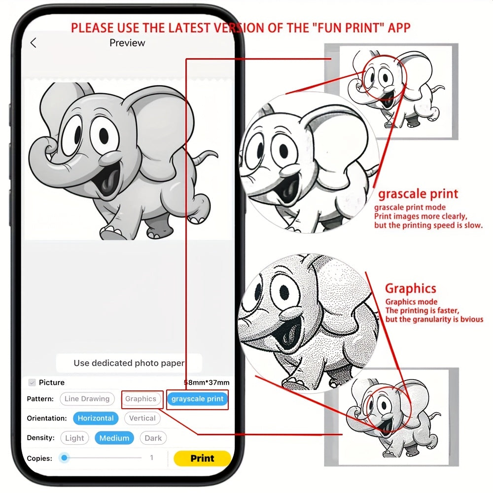 Portable Mini Photo Printer Wireless Thermal Label Maker 200dpi High-Resolution 57mm