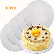 Set of 10 Silver Round Cake Boards with Scallop Edge, Disposable, Grease Proof