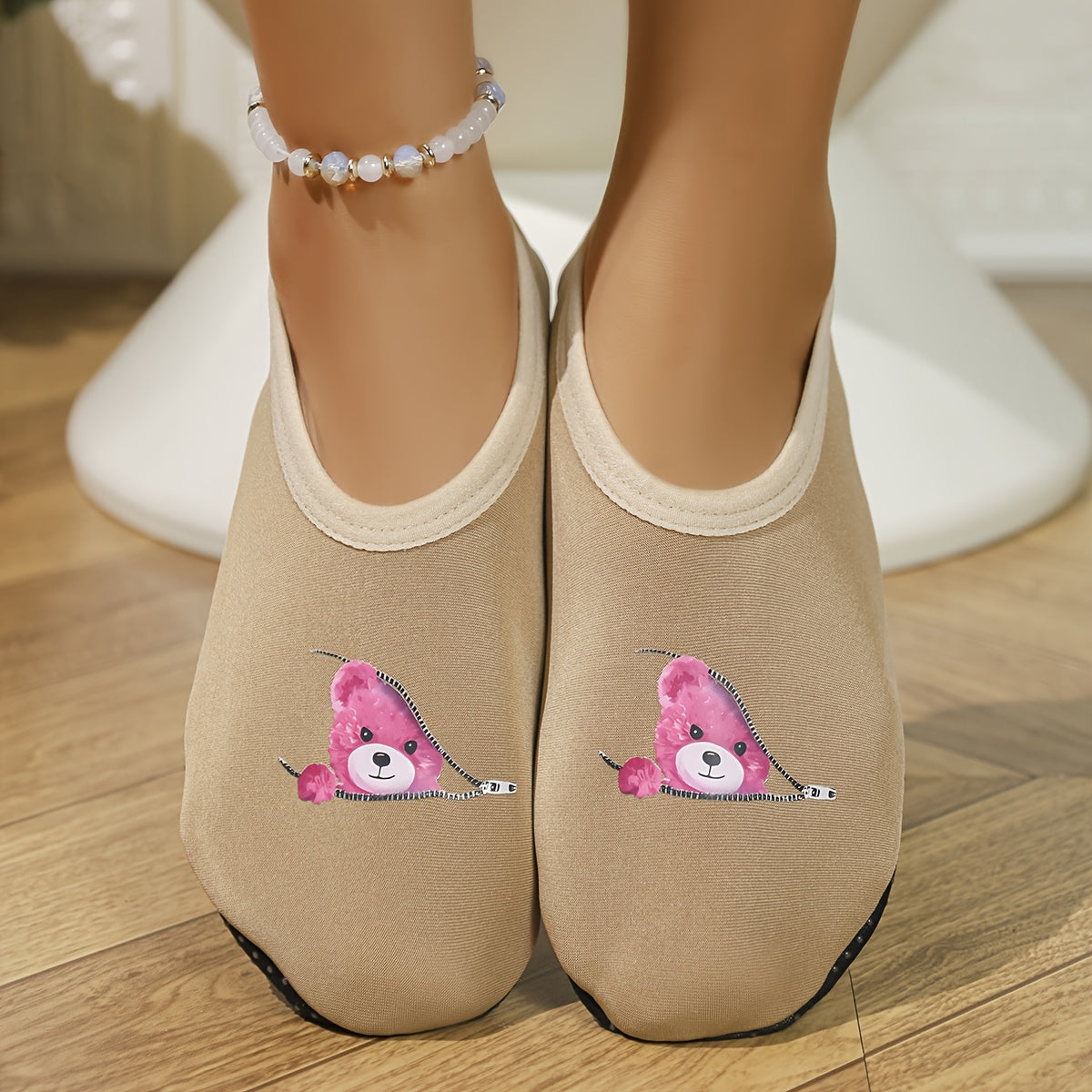 Women's Winter Cotton Zipper Bear Slippers Indoor Cozy House Shoes