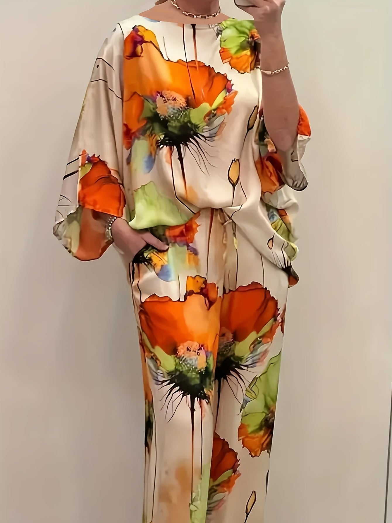 Women's Floral Print Top and Pants Set Polyester Casual Spring Summer Fall