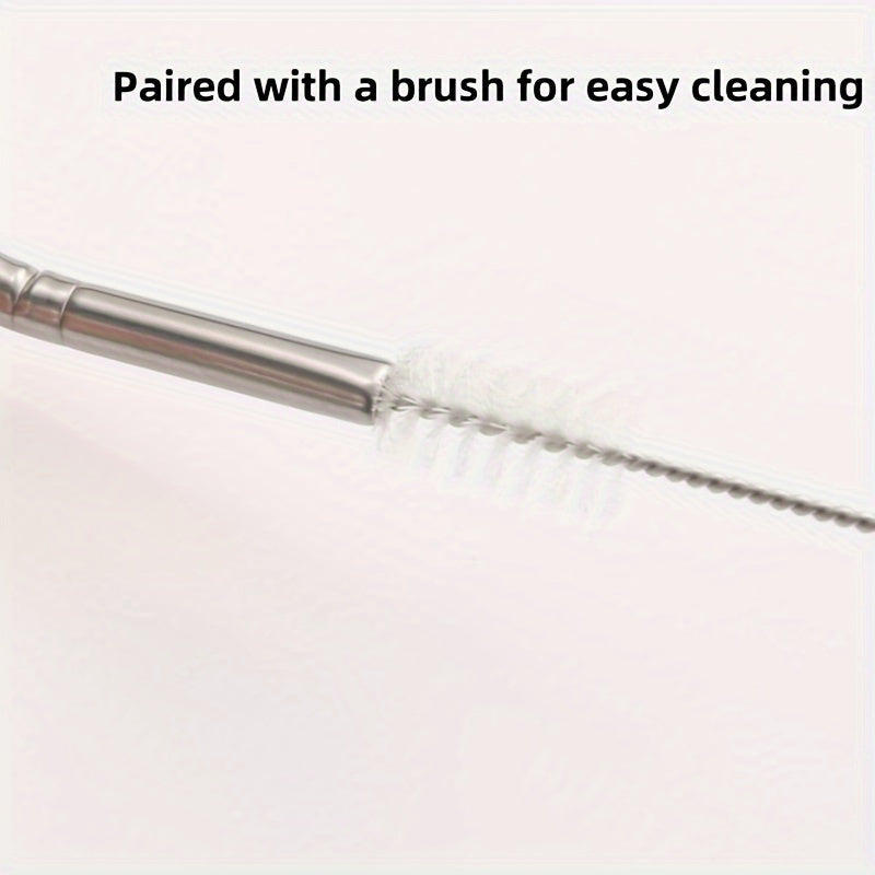 Set of 3 Stainless Steel Straws with Spoons, Cleaning Brush, and Filter