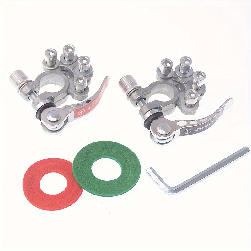 2 Pieces Car Battery Terminal Connectors Quick Release Zinc Alloy Durable Fit 4-Way Terminals
