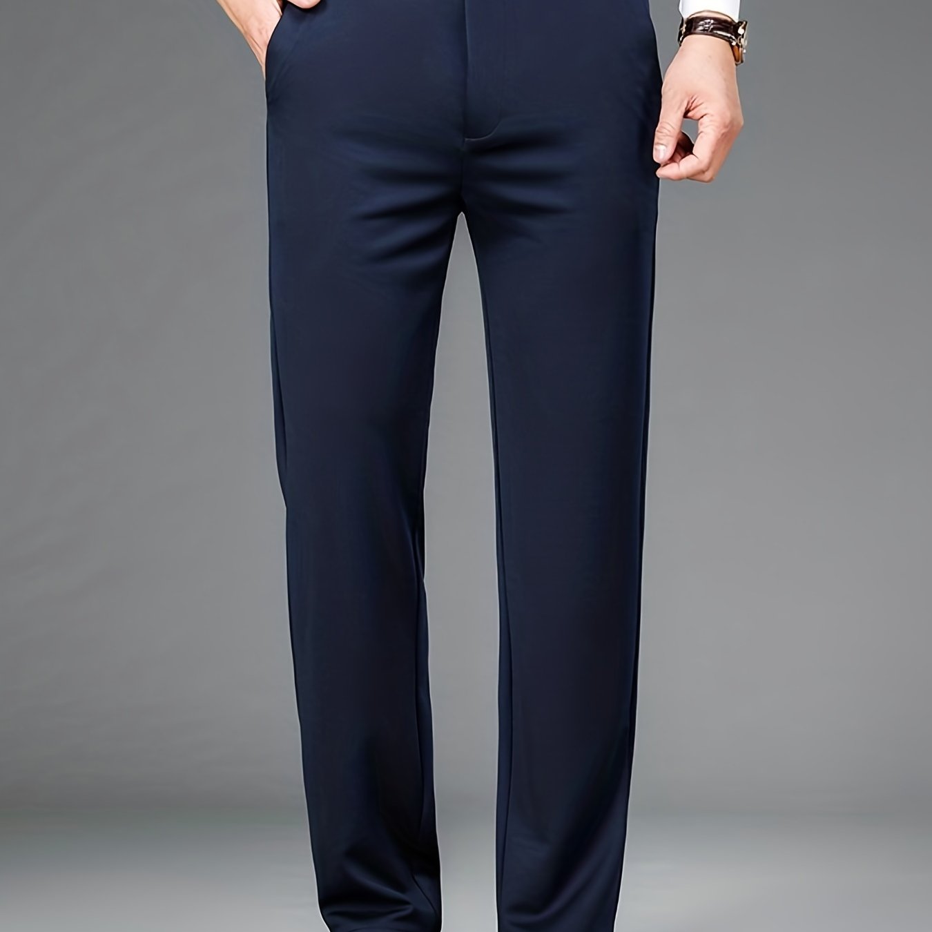 Pantalones formales para hombre de color sólido, corte regular, con ligero stretch para primavera y verano, ideal para negocios