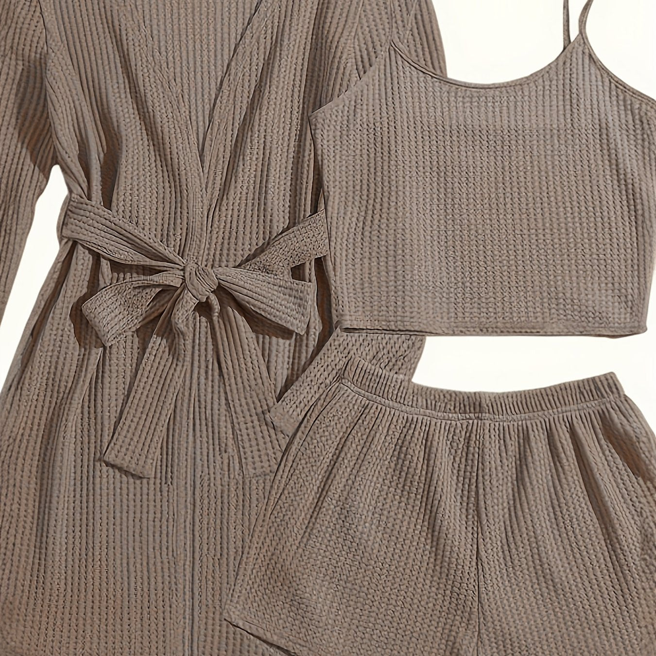 Women's Waffle Lounge Set with Robe, Crop Top, Shorts for Summer Home Wear