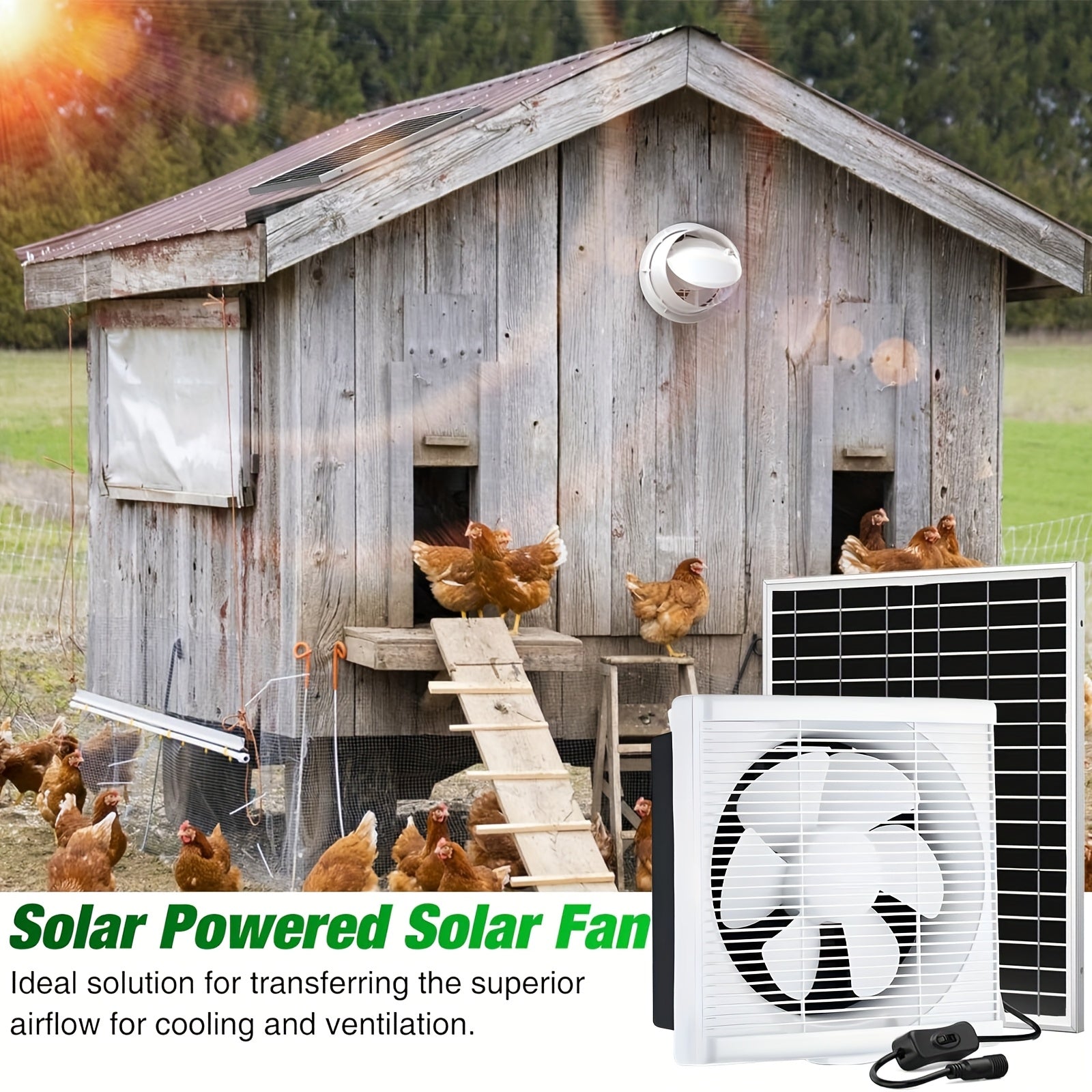 Solar Ventilation Fan 20W Wall-Mount Greenhouse Garage Pet Coop Exhaust