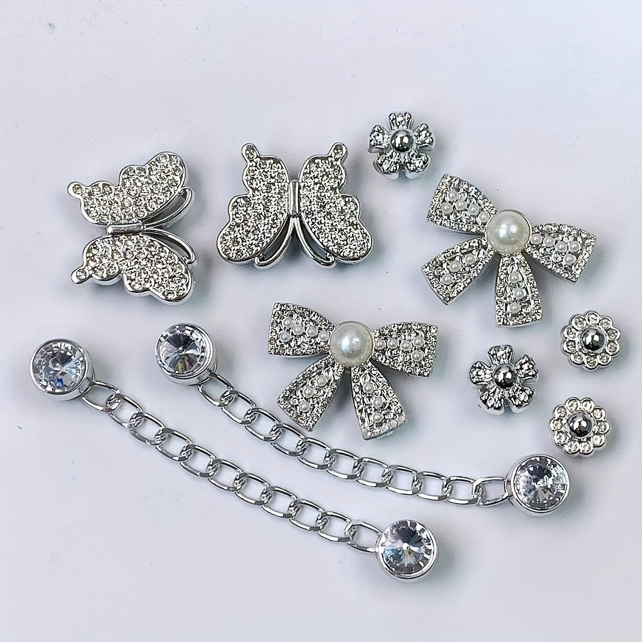 Women Silvery Bow Sunflower Butterfly Shoe Accessories Set for Clogs Sandals