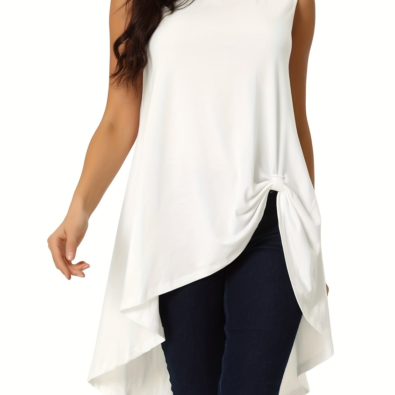 Top asimétrico sin mangas de cuello alto para mujer negro poliéster casual formal