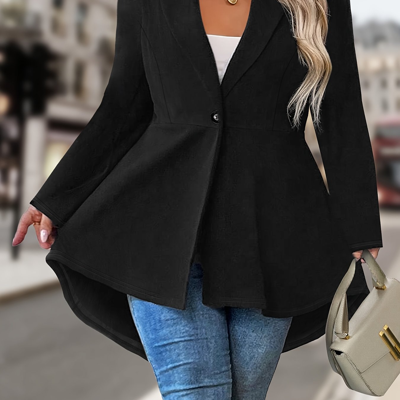 Plus Size Women's Blazer Soft Solid Color Single Button Stylish