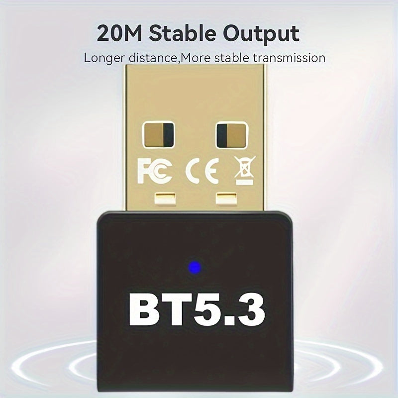 USB Беспроводной адаптер 5.3 для ПК, гарнитуры, клавиатуры, мыши, колонок - Подключи и работай, совместим с Windows 11/10/8.1, обратно совместим с предыдущими версиями, поддерживает 7 устройств, без батареи