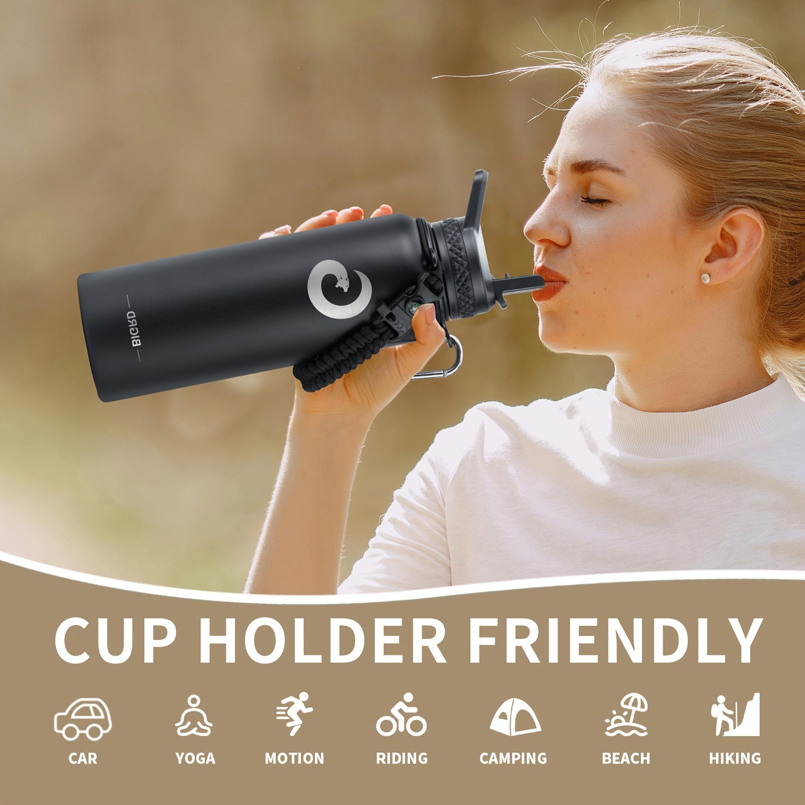 Insulated Water Bottle 40oz/1183ml or 64oz/1893ml Stainless Steel Vacuum with Paracord Handle and Straw Spout