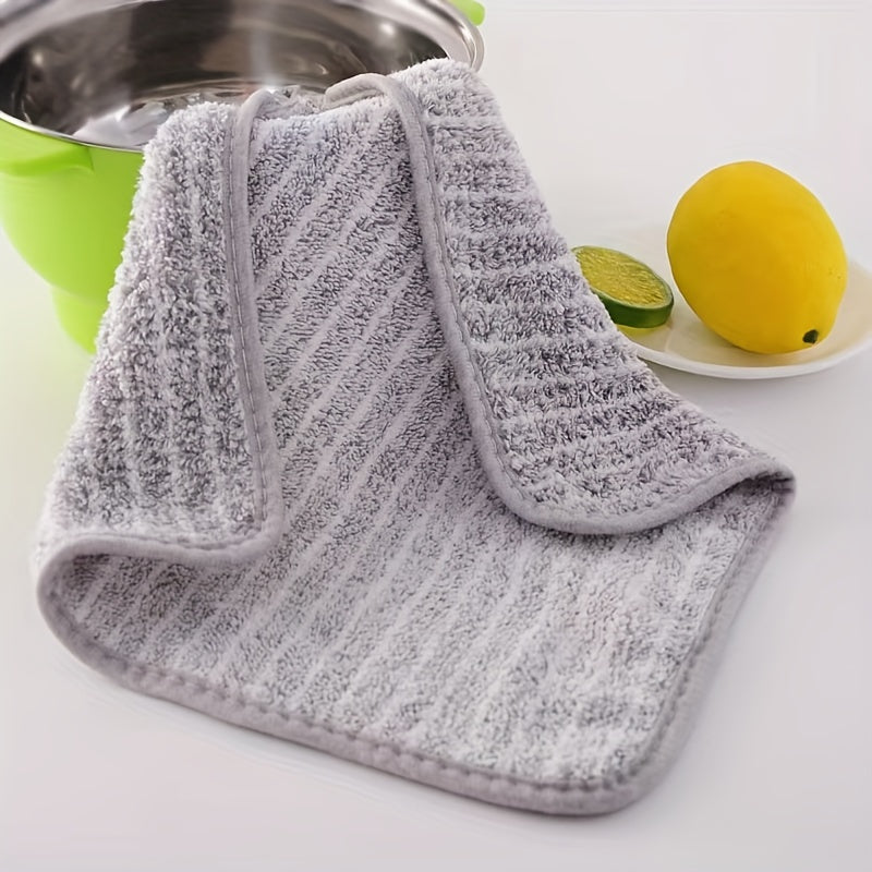Set of 4 Bamboo Charcoal Striped Kitchen Towels Highly Absorbent Non-Oil Cleaning