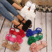 Women's Plus Size Flat Sandals with Elastic Lotus Flower Open Toe