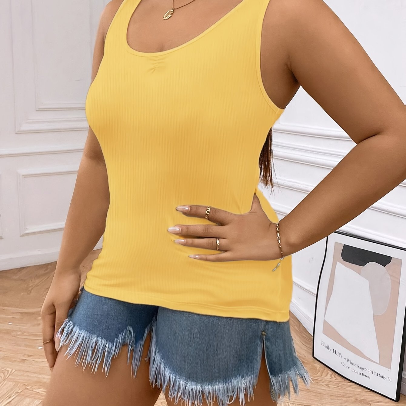 Plus Size Women's Cami Tank Top Off-Shoulder Ruched Stretchy Breathable