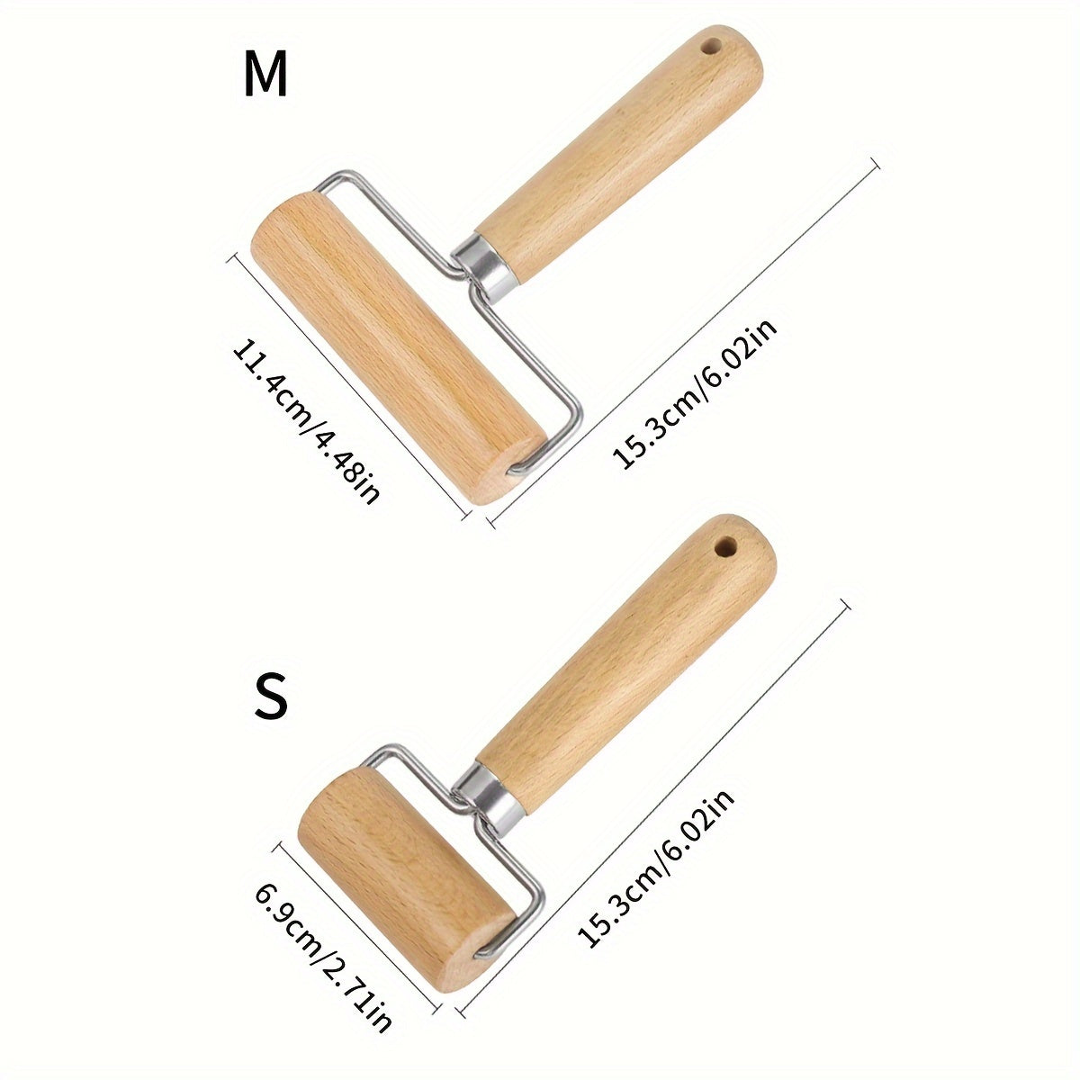 Wooden Rolling Pin with Stainless Steel T-Shaped Dough Roller for Baking and Dumpling Wrappers