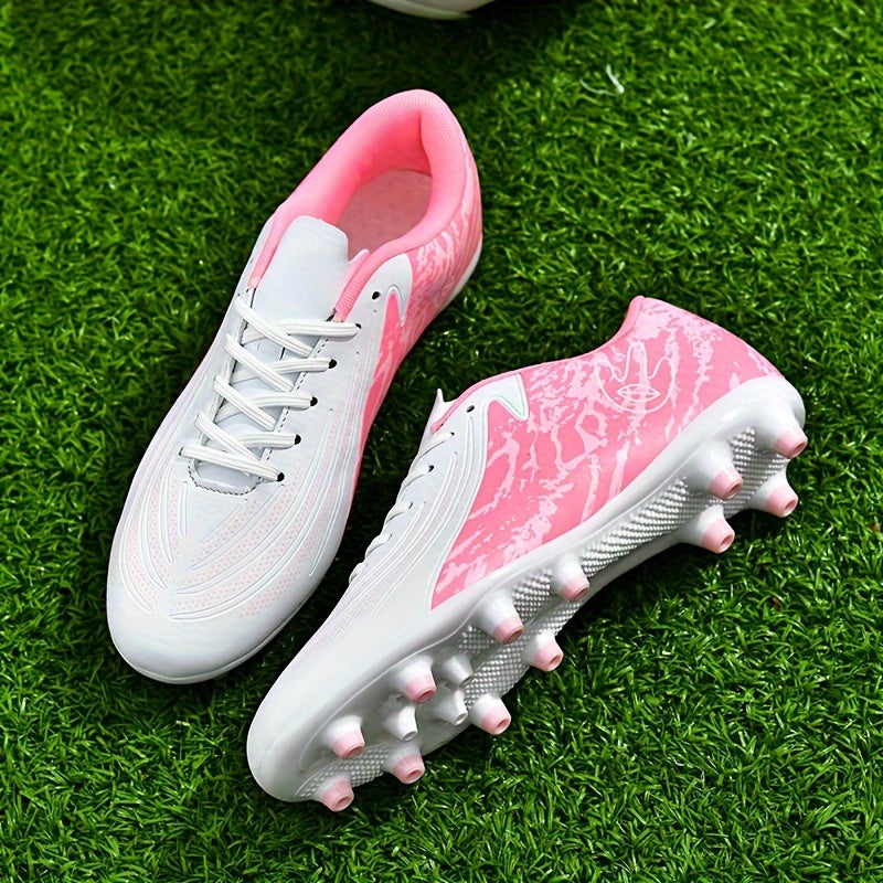 Turquoise and Pink Camo High-Top Football Boots with Non-Slip Sole and Shock Absorption for All-Season Soccer Training