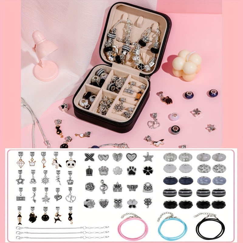 Girls' Jewelry Making Kit with Beads and Pink Leather Gift Box
