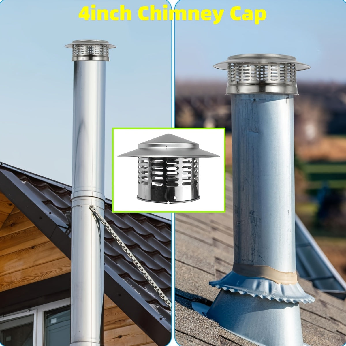 Stainless Steel 4 Inch Chimney Cover with Strainer Rain Cap for Ventilation